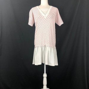 80s vintage jersey tshirt dress white red polka dot drop waist minidress M